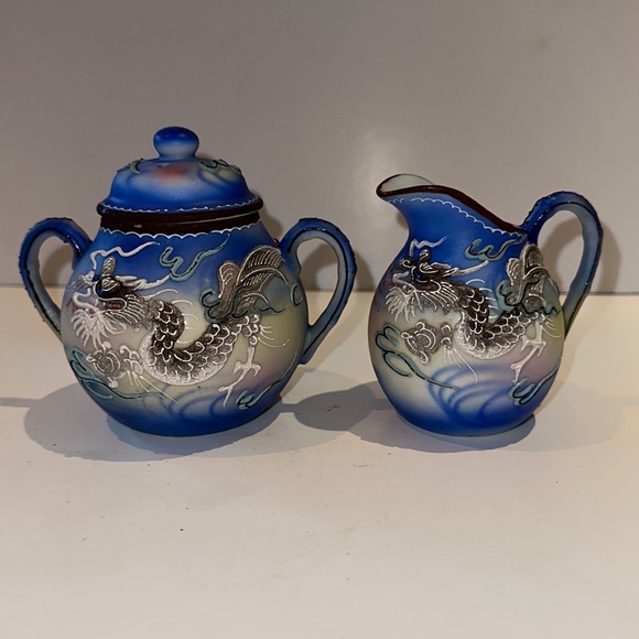 Vintage Japanese Moriage Dragon Sugar & Cream Set - Picture 1 of 8